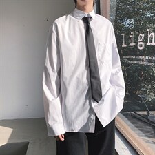 送领带 长袖衬衫男宽松韩版港风学生班服休闲学院风衬衣cs11-p30图片