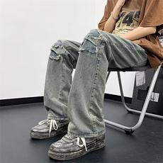 破洞渐变牛仔裤男生春夏季青少年潮牌痞帅宽松直筒裤N9003，男装牛仔裤，星座1116A-1（原606A）