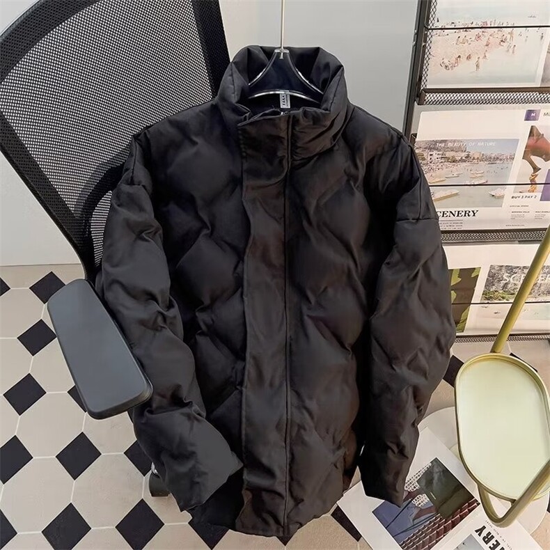 黑武士菱形格羽绒棉服男冬季痞帅外套立领短款面包服TT133P88,男装棉衣,星座1013-5