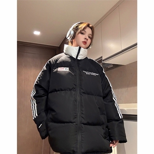 EQ336 美式潮流拼接撞色潮流冬季面包服外套男女情侣装棉衣2024图片