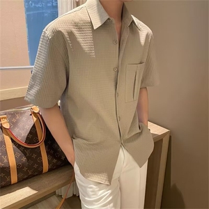 夏季复古潮男百搭垂感男短袖宽松休闲潮流美式痞帅设计感衬衣图片