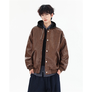 复古时尚休闲宽松情侣皮衣夹克外套XZ402-2P95控128JK729图片