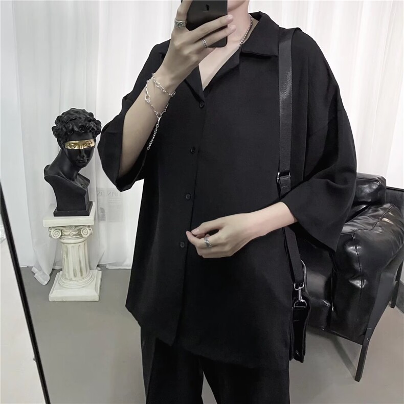 2025夏季新款法式韩版宽松薄款七分袖短款衬衣男女,男装衬衫,四季星座505