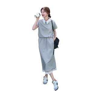蕾丝灰色薄款短袖卫衣半身裙套装女夏2025新款两件套大方得体穿搭图片