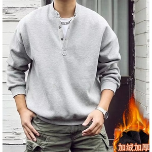 亨利领卫衣秋冬季休闲大码男装宽松纯色帅气套头上衣 WYY02图片