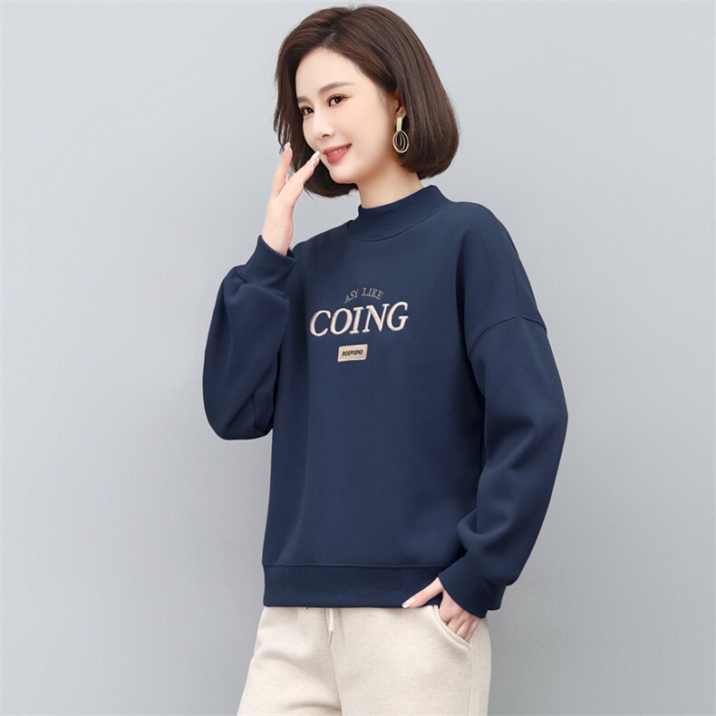 高档棉春秋薄款圆领卫衣女装2025新款韩版时尚减龄长袖上衣,女装卫衣/绒衫,璐依舞
