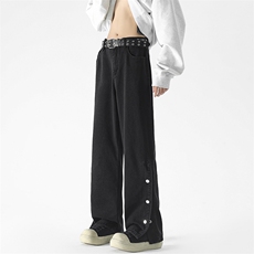 现货美式高街宽松直筒休闲排扣开衩牛仔裤男K5819-P55控78，男装牛仔裤，星座205