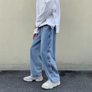 排扣牛仔裤男ins休闲潮牌高街痞帅宽松九分直筒老爹裤N284-p42,男装牛仔裤,星座1008-2