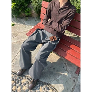 现货~老钱风罗马格意式一片领猫眼宝石扣polo长袖男~C25231批55图片