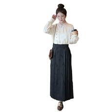 新中式轻风斜襟上衣缎面衬衣女款春秋古风立领衬衫女，女装衬衫，秀美人生