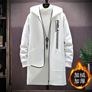 冬款青年男士大码中长款休闲连帽风衣加绒加厚棉衣外套 F930-P75图片