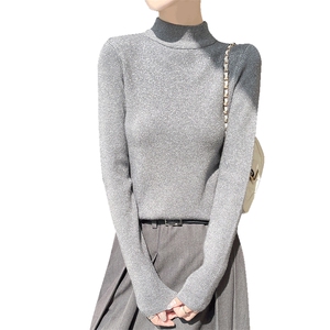 闪闪亮丝时尚半高领打底衫女内搭洋气针织衫配大衣秋冬毛衣洋气潮图片