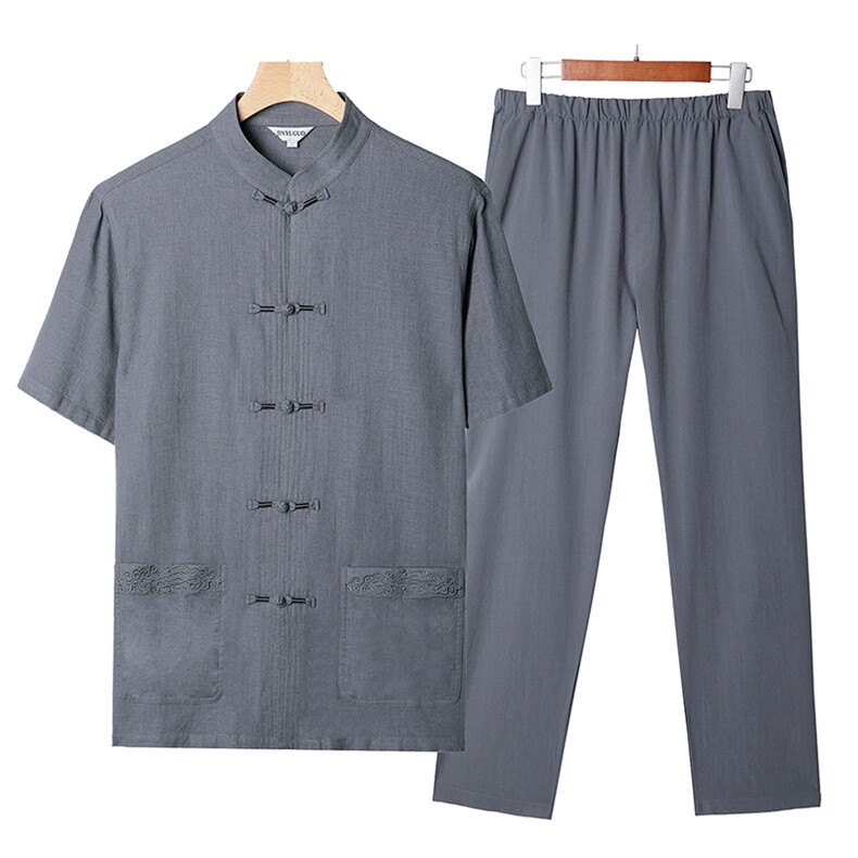 BETZ08钱塘2020-2夏季亚麻男士短袖中式唐装套装精品P115，男装中老年男装，钱塘207-2