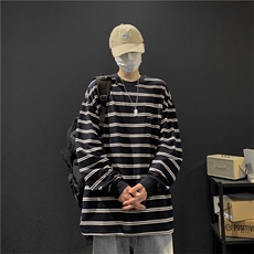 T恤男女长袖条纹拼色韩版潮流宽松2024秋冬ins新款卫衣ST486-P38，男装T恤，星座412-2