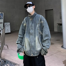 秋季美式拉链设计感宽松牛仔外套男女高街潮流工装夹克JW06，男装夹克，星座1116A-1（原606A）