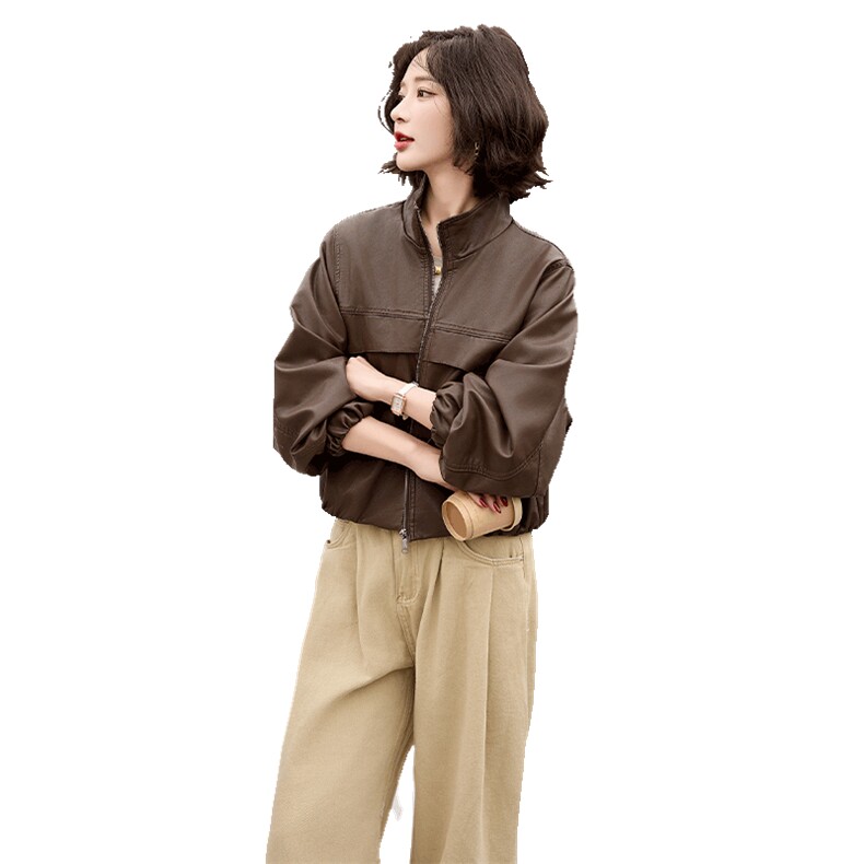 小个子皮衣女短款2025春秋新款时尚机车皮夹克立领宽松百搭外套潮,女装皮衣,潮流依族