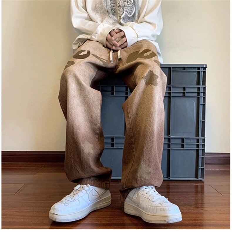 潮流时尚简约潮牌做旧工装直筒牛仔裤拖地长裤新款N05-P53,男装牛仔裤,星座208-5