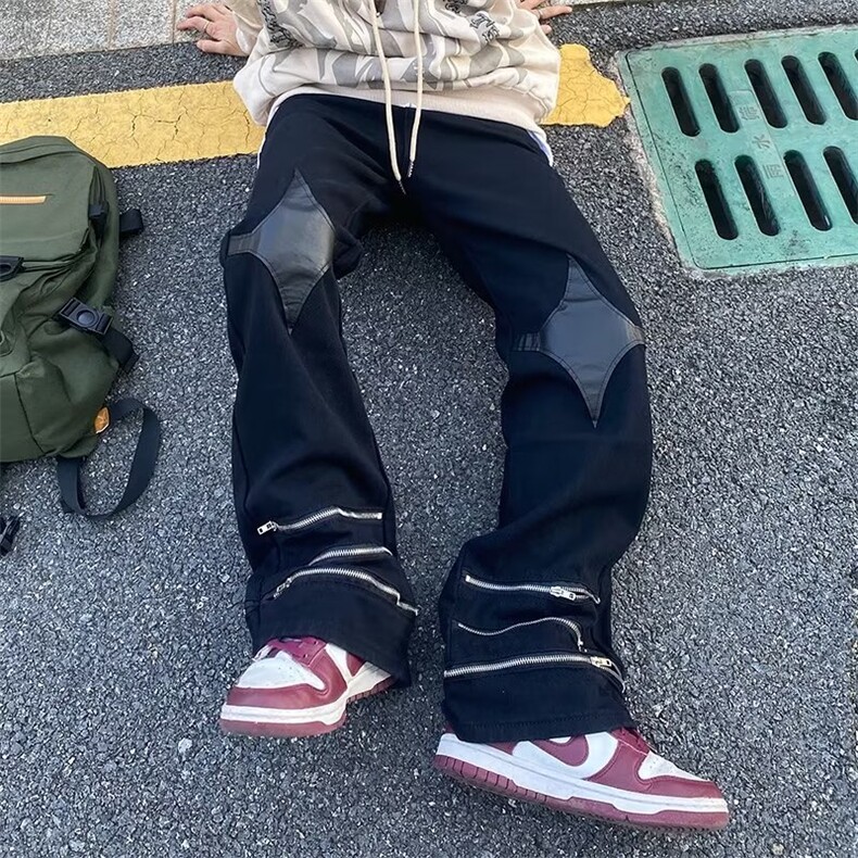 秋季新款高腰直筒牛仔裤男秋冬黑灰色裤子拖地百搭显瘦K2675-P61,男装休闲裤,星座412