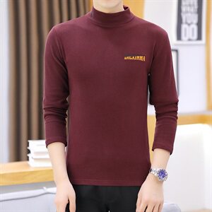 冬季半高领双面绒刺绣字母卫衣男加绒加厚保暖打底衫长袖黄331P28图片