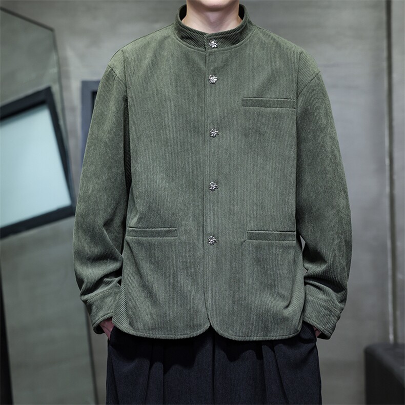 新款现货男士新中式大码立领灯芯绒夹克纯色外套JK2518-P110控158,男装夹克,电商A021