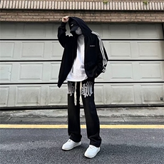 美式复古牛仔裤男高街潮棕色刺绣宽松直筒垂感阔腿裤NK288-P48，男装牛仔裤，星座1001-1