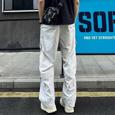 美式微喇冲锋裤男款夏季薄款尼龙速干斜切裤子休闲运动弯刀工装裤，男装工装外套，星座208-5