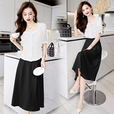 小香风套装女夏季新款轻奢高级感小洋装薄款短袖上衣半身裙两件套，女装套装/套裙，时尚俏佳人