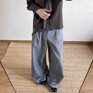 IWTFF泡泡褶格纹休闲长裤A字版直筒阔腿轻盈挺阔cleanfit复古西裤图片
