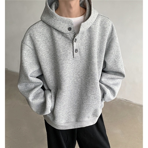 美式重磅纽扣连帽卫衣男女秋季小众潮牌宽松慵懒风外套D381 P50图片