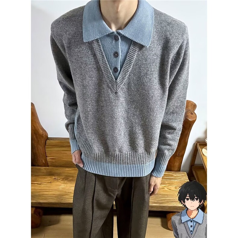 2025美式高智感假两件毛衣男女休闲复古老钱风vintage针织衫，男装针织衫/毛衣，星座506A
