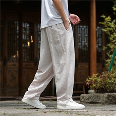 2025夏装新款汉服唐装风冰丝棉麻休闲裤A057-K381-P45，男装民族服装，电商A057B