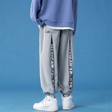 蓝底2024秋冬款个性后开叉宽松束脚运动休闲潮牌裤子2111-P45控69,男装休闲裤,星座914-3