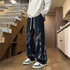 美式复古扎染牛仔裤男款春季新款宽松直筒阔腿休闲高街J8081-P45，男装牛仔裤，星座509