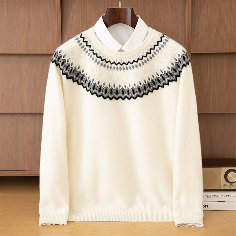 2025年秋季套头长袖圆领男士费尔岛时尚通勤，男装针织衫/毛衣，端硕羊绒