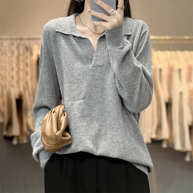 秋冬季新款百搭显瘦时尚POLO领羊毛衫,女装羊毛衫,温贝羊绒