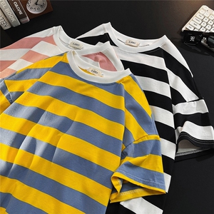 1平铺毛毯美式休闲短袖大码M-5XL潮条纹短袖T恤男DT8792P35控49图片