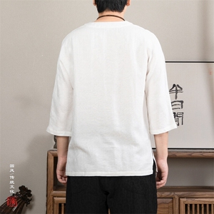 春夏新款风男装棉麻男士七分袖T恤T215P70图片