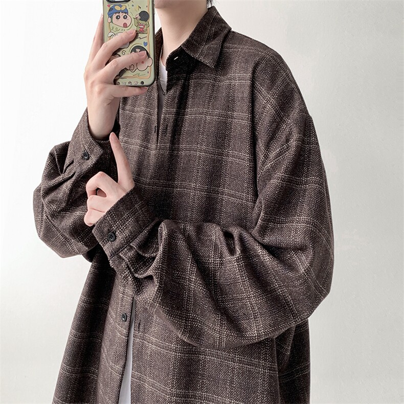 已出货 厚款小香风长袖衬衫男宽松格子衬衣KD627-P55控78图片