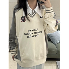 【有货】N828CC-特P46徽章V领撞色拼接美式重磅运动卫衣男女，男装卫衣，星座1007（原301D）