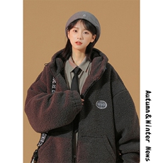 中性风羊羔绒外套女内里加绒加厚连帽棉服MY501P128控158，男装棉衣，星座517A-1