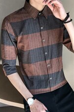 现货2021格子七分袖衬衫男修身夏季中袖衬衣CS22P50控68，男装衬衫，电商B413