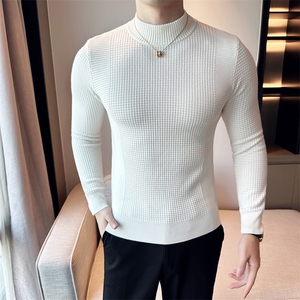 2024秋冬新款英伦修身暗花半高领毛衣针织打底衫男M39-p65图片
