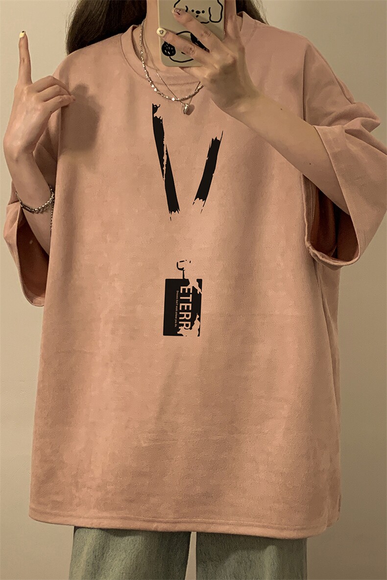 中性2026夏装麂皮绒半袖上衣男女情侣夏季大码宽松短袖T恤S315P28,男装T恤,电商A233-1