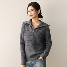 2025年秋季新款百搭半拉链绞花加厚，女装羊毛衫，慕洵羊绒
