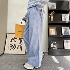 CK02/P68控98秋季中性风韩版条纹抽绳慵懒阔腿休闲裤男女可穿图首，男装休闲裤，星座305B-1