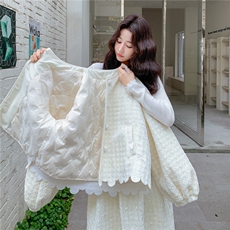 米白色加厚丽丝绒切花羽绒服套装（没有毛领）2596-P330，控488，女装羽绒服，2B218