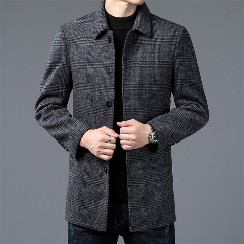 2023秋冬新款双面尼加羽绒内胆毛呢大衣中年男士商务休闲外套，男装毛呢大衣，电商B212（原钱塘6029）