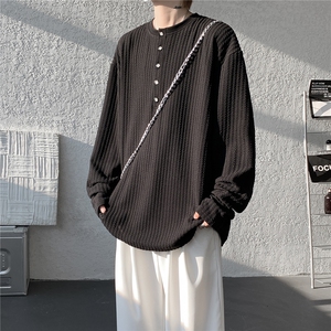 肌理感条纹长袖T恤大码纯色简约打底衫亨利领内搭上衣LT1002特P32，男装T恤，电商B215