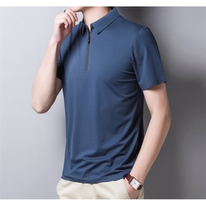 半拉链Polo衫男士夏季新款中年纯色短袖T恤休闲时尚翻领衣服男款图片