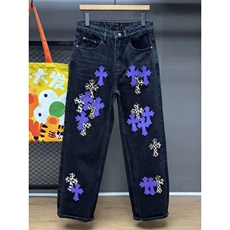 美式高街牛仔裤男女韩版潮十字架贴布2026夏秋ins长裤RK3013-P63，男装牛仔裤，星座412-3
